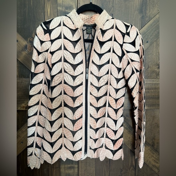 Lambskin Leather Crop Leaf Black Mesh Jacket by Belgin Francis Size XS - Picture 1 of 6